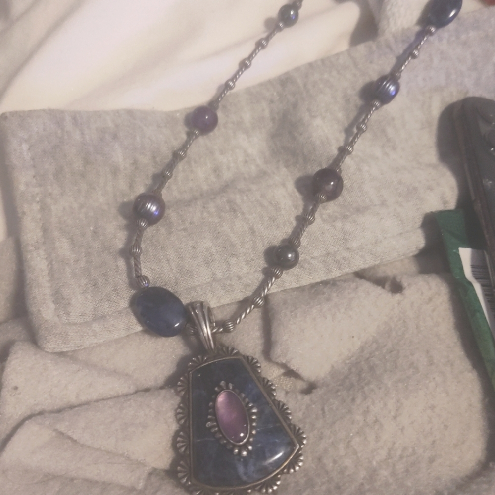 Blue and Purple Iridescent Pendant Necklace